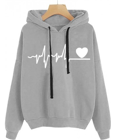 Love Heart Hooded Sweatshirt Women Cat Paw Kawaii Heart Printed Hoodie Graphic Solid Pullover Casual Tee Shirts Cute Grey-d $...