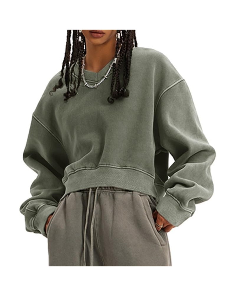 Oversized Sweatshirt for Women Loose Fit Cotton Pullover Vintage Crew Neck Sweatshirts with Pocket Long Sleeve Shirt Crop Gra...