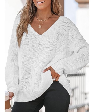 X Savannah Women Sweater V Neck Classic Cozy Rib Sweater Tops Long Sleeves Top Knit Pullover Sweater White $13.66 Sweaters