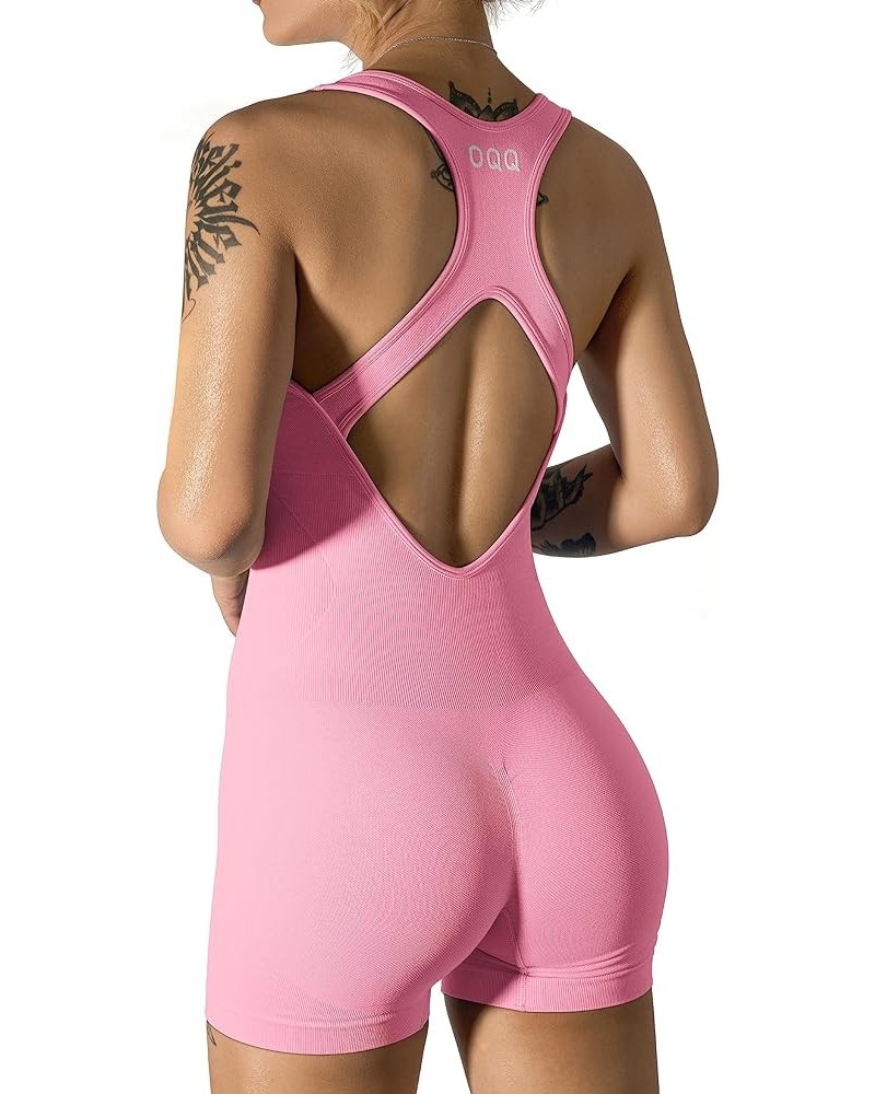 Women's Yoga Rompers One Piece Sleeveless Backless Padded Sports Bra Tank Tops Exercise Romper Pink $14.08 Jumpsuits