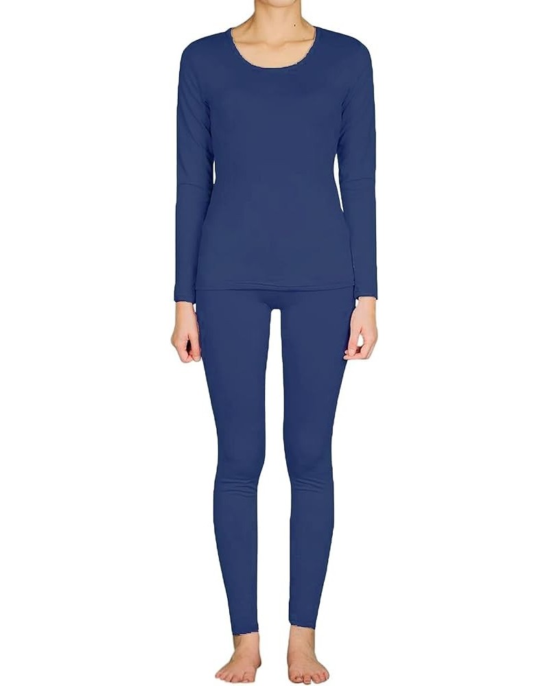 9M Women's Ultra-Soft Fleece Lined Thermal Base Layer Top & Bottom Underwear Set Dark Blue $12.64 Underwear