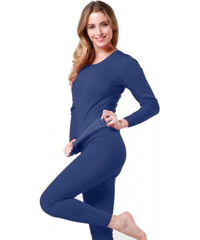 9M Women's Ultra-Soft Fleece Lined Thermal Base Layer Top & Bottom Underwear Set Dark Blue $12.64 Underwear