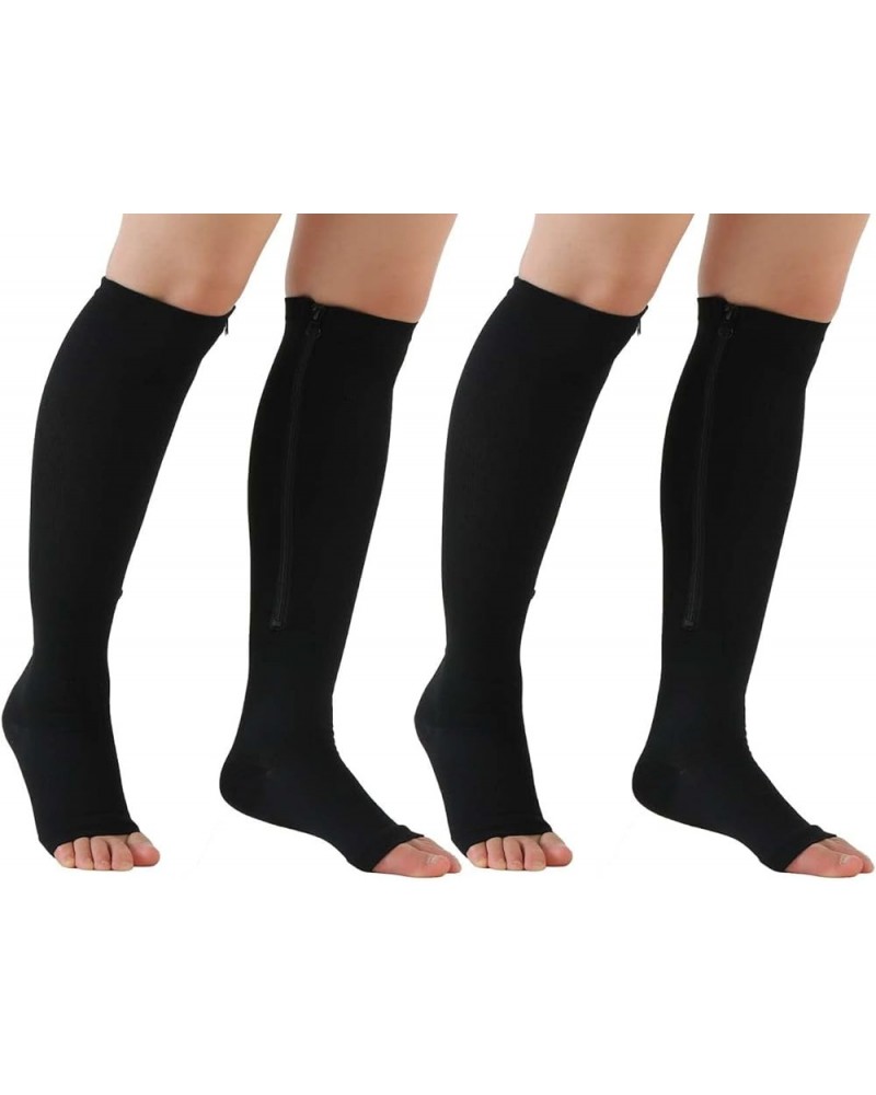 2 Pairs Medical Zipper Compression Socks 15-20mmHg Open Toe for Women&Men, Knee High Compression Stockings X-Large Black $11....