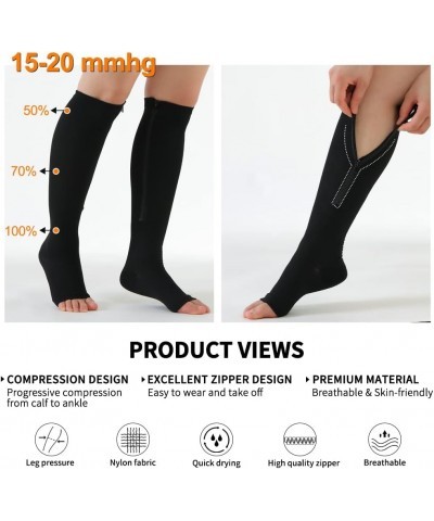 2 Pairs Medical Zipper Compression Socks 15-20mmHg Open Toe for Women&Men, Knee High Compression Stockings X-Large Black $11....