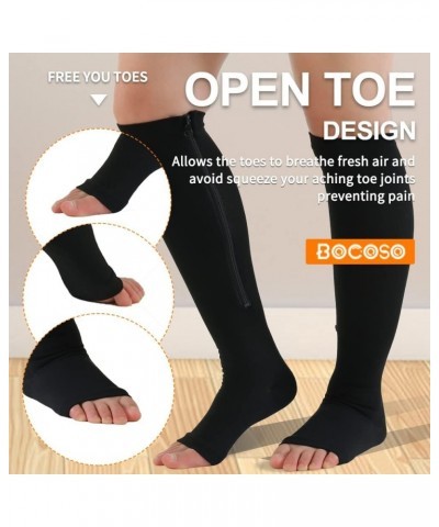 2 Pairs Medical Zipper Compression Socks 15-20mmHg Open Toe for Women&Men, Knee High Compression Stockings X-Large Black $11....