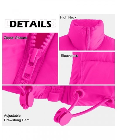 Women Cropped Puffer Vest Sleeveless Lightweight Warm Vest Outerwear Full Zip Stand Collar Vest Jacket Hot Pink $16.63 Vests