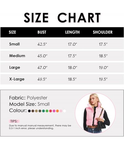 Women Cropped Puffer Vest Sleeveless Lightweight Warm Vest Outerwear Full Zip Stand Collar Vest Jacket Hot Pink $16.63 Vests