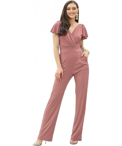 Women's Long Pant Suit Sleeveless V-Neck Classy Jumpsuit Romper Outfit Cinnamon Rose Pink $14.97 Jumpsuits