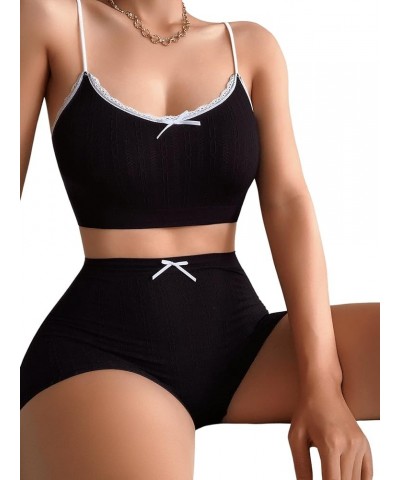 Women's 2 Piece Lingerie Set Seamless Lace Trim Bra and Shorts Sets Black $11.07 Lingerie