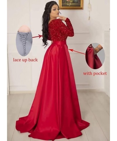 Women's Sequin Prom Dresses V Neck Long Sleeve Satin Floor Length Gown Formal Evening Dresses with Slit Dusty Rose $36.00 Dre...