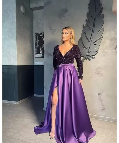 Women's Sequin Prom Dresses V Neck Long Sleeve Satin Floor Length Gown Formal Evening Dresses with Slit Dusty Rose $36.00 Dre...