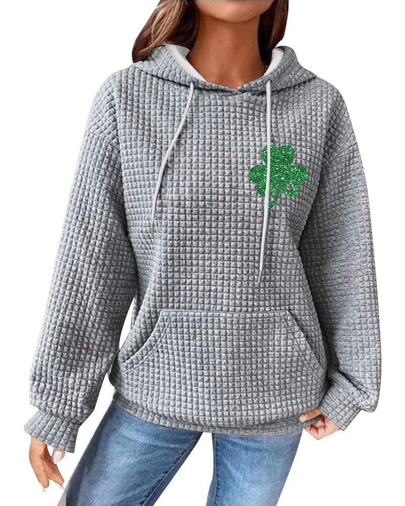 Womens Hoodies Waffle Knit Cute Drawstring Pullover Sweatshirts Fashion Casual Sweaters Comfy Fall Clothes Outfits ☘a-grey $1...