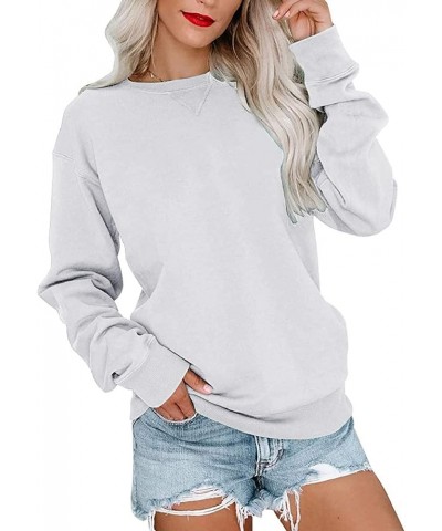 Womens Crew Neck Color Block/Solid Sweatshirts Tops Long Sleeve Casual Pullover Cute Lightweight Loose Tops A- Pure White $17...