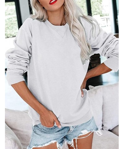 Womens Crew Neck Color Block/Solid Sweatshirts Tops Long Sleeve Casual Pullover Cute Lightweight Loose Tops A- Pure White $17...