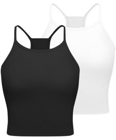 Ribbed Yoga Crop Tank Tops 2-3Pack Slim Fit Workout Camisole Black+white $5.69 Tanks