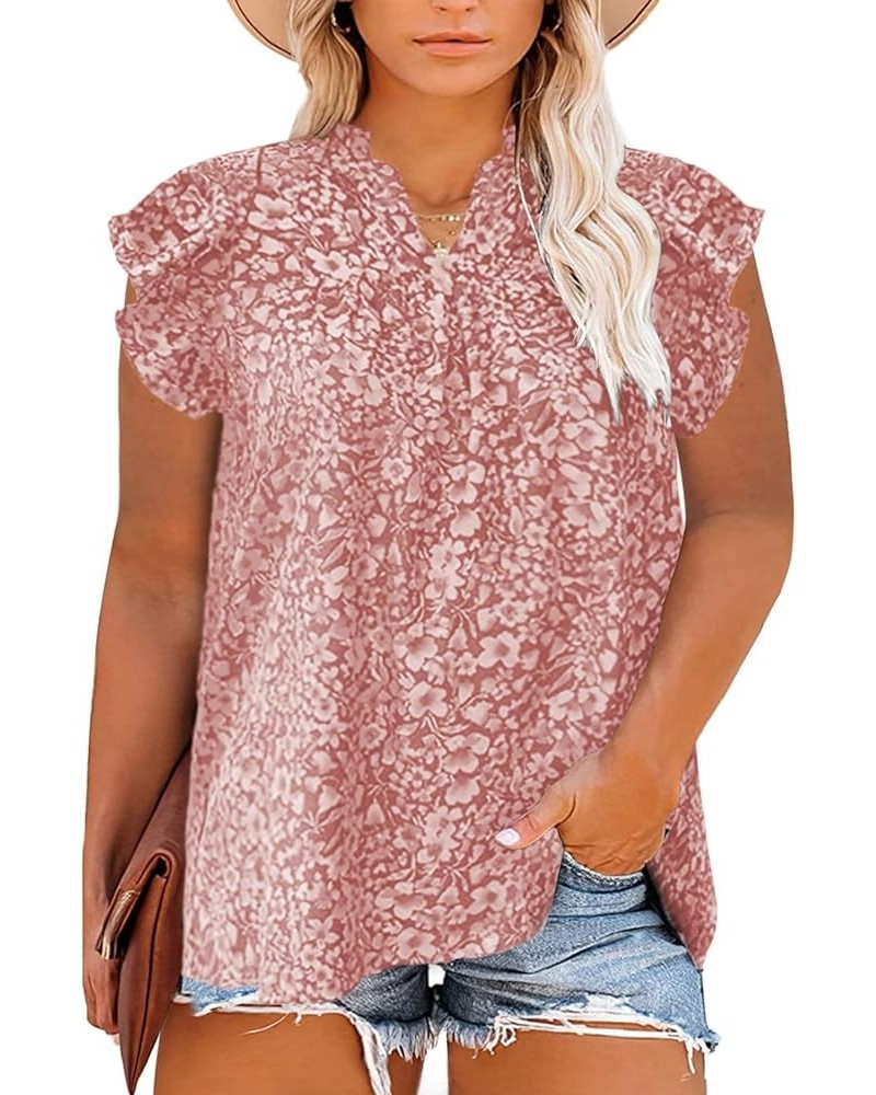 Plus Size Tops for Women Boho Floral Print V Neck Long Sleeve Summer Loose Blouse Shirts(1X-5X) B Pink $19.13 Blouses