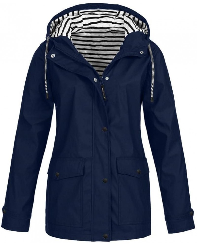 Womens Waterproof Rain Jacket with Hood Lightweight Long Sleeve Windbreaker Zip Up Drawstring Raincoat with Pockets 15-navy $...