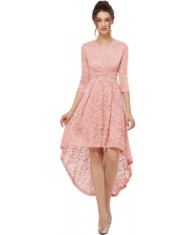 Spring Summer Mother of The Bride Dresses Hi-Low Lace 3/4 V-Front Sleeve Wedding Guest Dress Blush $17.84 Dresses