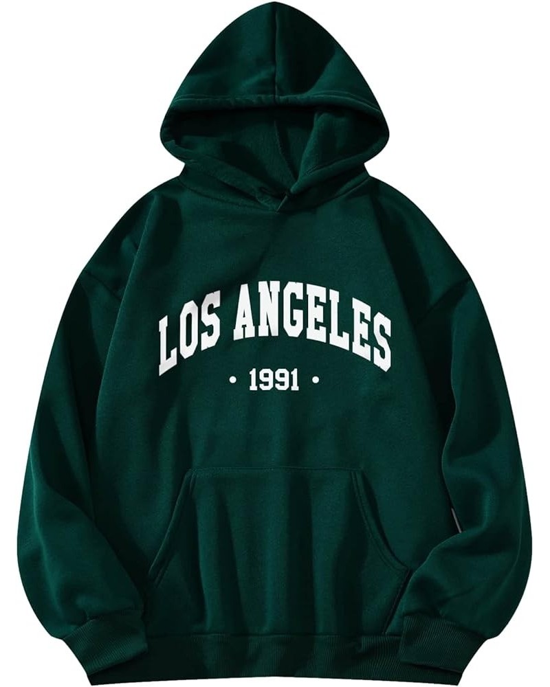 Women's Letter Print Long Sleeve Drawstring Pullover Hoodie Sweatshirt Tops Dark Green $9.75 Hoodies & Sweatshirts