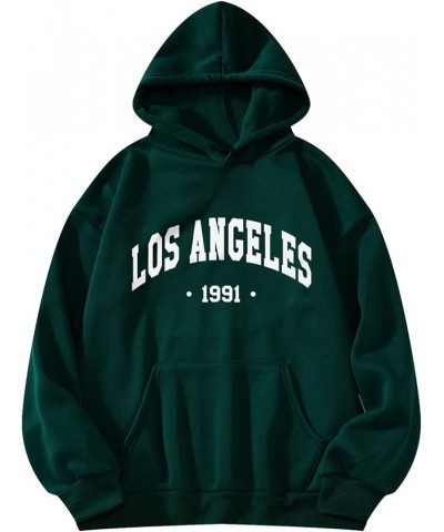 Women's Letter Print Long Sleeve Drawstring Pullover Hoodie Sweatshirt Tops Dark Green $9.75 Hoodies & Sweatshirts