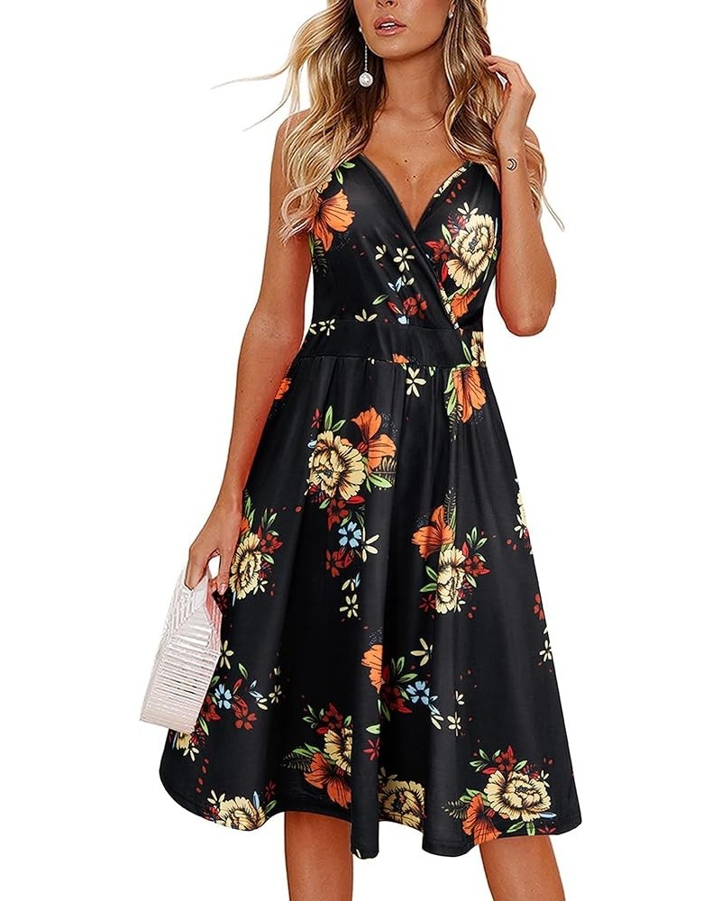 Women's V Neck Floral Spaghetti Strap Sundress Casual Summer Party Swing Dress with Pocket Floral04 $17.59 Dresses