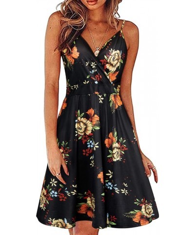 Women's V Neck Floral Spaghetti Strap Sundress Casual Summer Party Swing Dress with Pocket Floral04 $17.59 Dresses