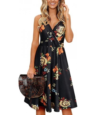 Women's V Neck Floral Spaghetti Strap Sundress Casual Summer Party Swing Dress with Pocket Floral04 $17.59 Dresses