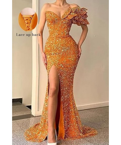 Sequin Mermaid Prom Dress for Women 2023 Cocktail Party Dress with Slit Formal One Shoulder Dresses with Train Rose Gold $39....