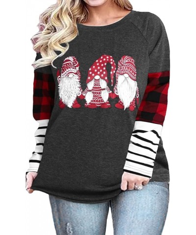 Plus Size Christmas Shirt Women Gnomes T-Shirt - Xmas Buffalo Plaid Splicing Tshirt Holiday Shirts Tops Grey Plaid $9.66 T-Sh...