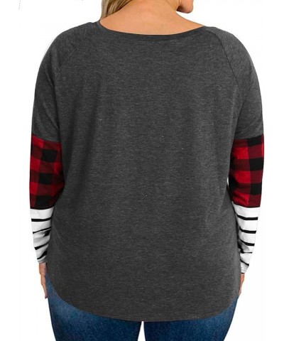 Plus Size Christmas Shirt Women Gnomes T-Shirt - Xmas Buffalo Plaid Splicing Tshirt Holiday Shirts Tops Grey Plaid $9.66 T-Sh...