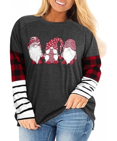 Plus Size Christmas Shirt Women Gnomes T-Shirt - Xmas Buffalo Plaid Splicing Tshirt Holiday Shirts Tops Grey Plaid $9.66 T-Sh...