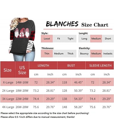 Plus Size Christmas Shirt Women Gnomes T-Shirt - Xmas Buffalo Plaid Splicing Tshirt Holiday Shirts Tops Grey Plaid $9.66 T-Sh...