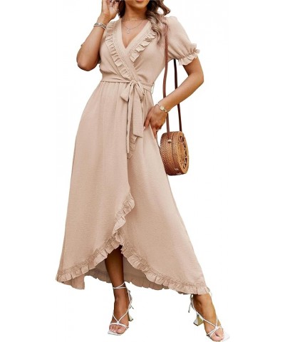 Women's Boho V Neck Ruffle Floral Wrap Maxi Dress Boho Ruffle-Short Sleeve L-short Sleeve Ruffle Apricot(faux Wrap) $16.19 Dr...