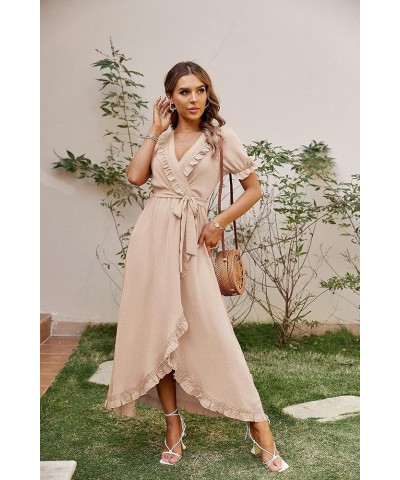 Women's Boho V Neck Ruffle Floral Wrap Maxi Dress Boho Ruffle-Short Sleeve L-short Sleeve Ruffle Apricot(faux Wrap) $16.19 Dr...