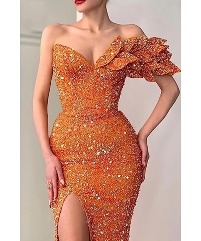 Sequin Mermaid Prom Dress for Women 2023 Cocktail Party Dress with Slit Formal One Shoulder Dresses with Train Rose Gold $39....