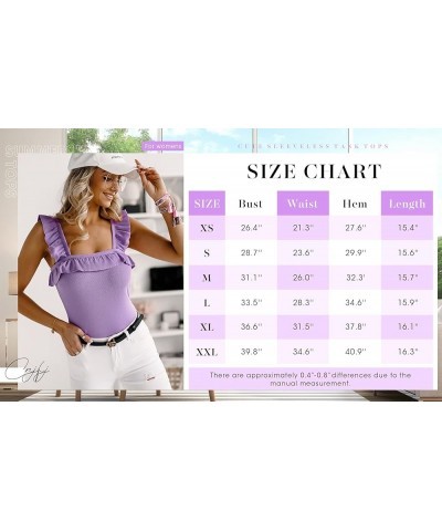 Womens Cute Sleeveless Tank Tops Ruffle Strap Square Neck Blouse Solid Color Knitted Camisole Sky Blue $10.25 Tanks