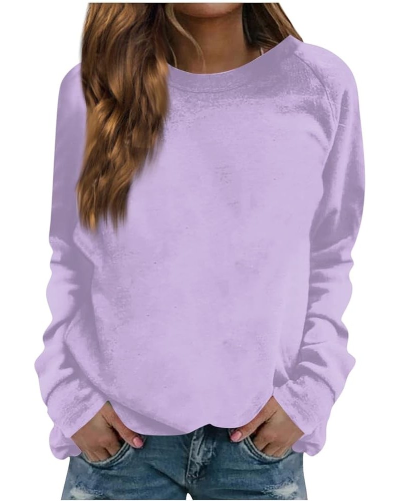 Oversized Sweatshirt For Women,Womens Casual Solid Crewneck Sweatshirt Loose Fit Long Sleeve Pullover Blouse Top 2-light Purp...