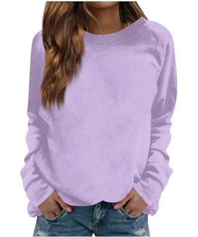 Oversized Sweatshirt For Women,Womens Casual Solid Crewneck Sweatshirt Loose Fit Long Sleeve Pullover Blouse Top 2-light Purp...