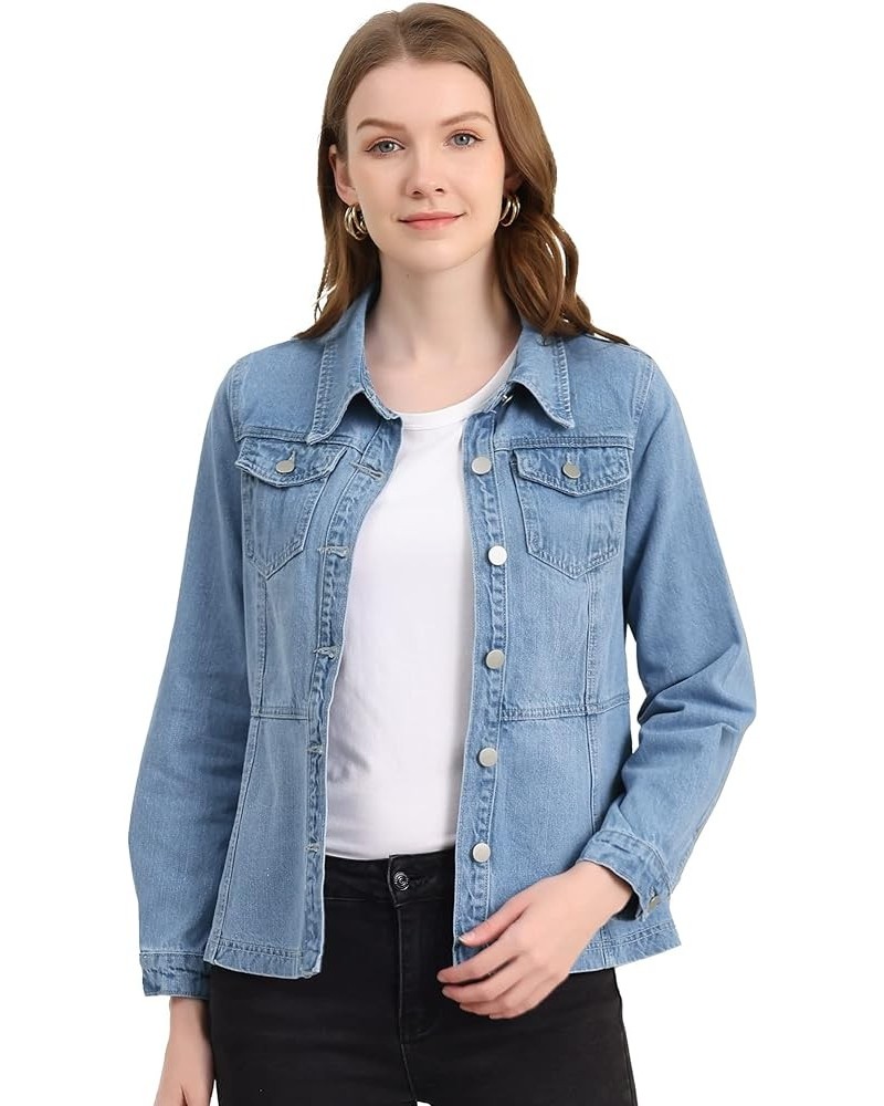 Women's Vintage Jean Jackets Long Sleeve Washed Button Down Denim Jacket Light Blue $26.99 Jackets