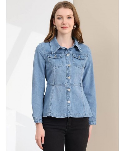 Women's Vintage Jean Jackets Long Sleeve Washed Button Down Denim Jacket Light Blue $26.99 Jackets