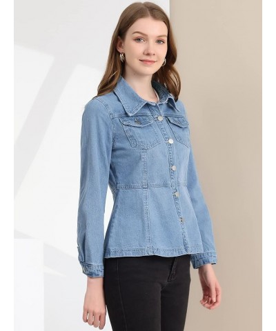 Women's Vintage Jean Jackets Long Sleeve Washed Button Down Denim Jacket Light Blue $26.99 Jackets