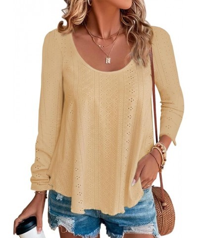 Women's Long Sleeve Shirts Fashion Lace Eyelet Tops Casual Loose Flowy Tunics Lightweight Basic Tees Light Yellow $17.65 T-Sh...