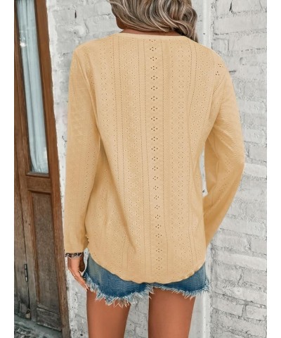 Women's Long Sleeve Shirts Fashion Lace Eyelet Tops Casual Loose Flowy Tunics Lightweight Basic Tees Light Yellow $17.65 T-Sh...