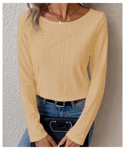 Women's Long Sleeve Shirts Fashion Lace Eyelet Tops Casual Loose Flowy Tunics Lightweight Basic Tees Light Yellow $17.65 T-Sh...