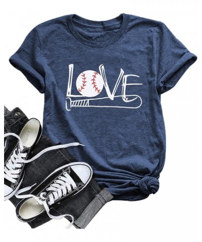 Baseball Shirt Women Baseball Love Graphic Tees Funny Baseball Mom T Shirt Game Day Short Sleeve Tops Blue $9.84 Tops