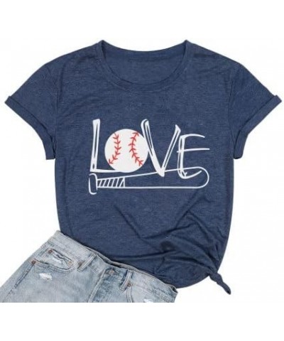 Baseball Shirt Women Baseball Love Graphic Tees Funny Baseball Mom T Shirt Game Day Short Sleeve Tops Blue $9.84 Tops