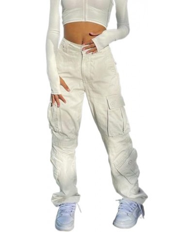 Women Cargo Pants Low Waist Wide Leg Baggy Trousers Sweatpants Casual Pocket Jogger Pants Streetwear 02-white $14.00 Pants