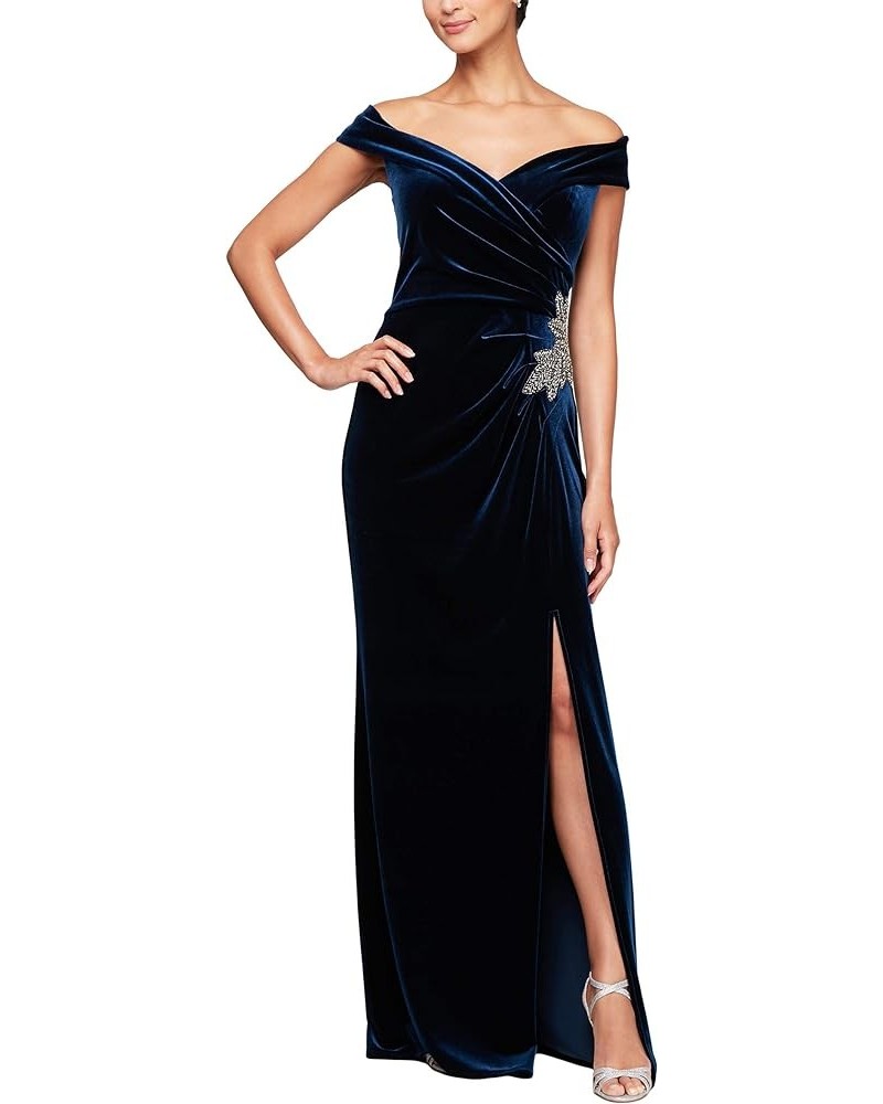 Women's Long Off The Shoulder Fit and Flare Dress Imperial Velvet Beaded $78.57 Dresses