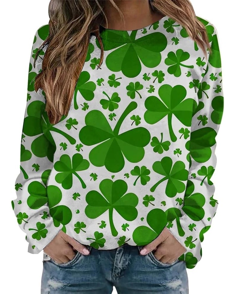 AOXUSM Womens St Patricks Day Sweatshirt Irish Shamrock Printed Pullover Tops Fashion Crewneck Saint Pattys Shirt Z03 Mint Gr...