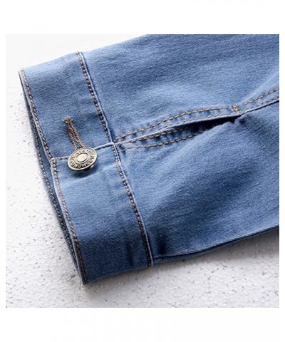 Women Denim Jacket 3/4 Sleeve Collarless Light Washed Cropped Jean Jackets Coats Blue $13.56 Jackets